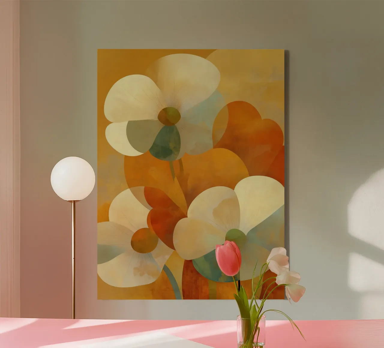 Bloemen abstract canvas met Baklijst van Imagine