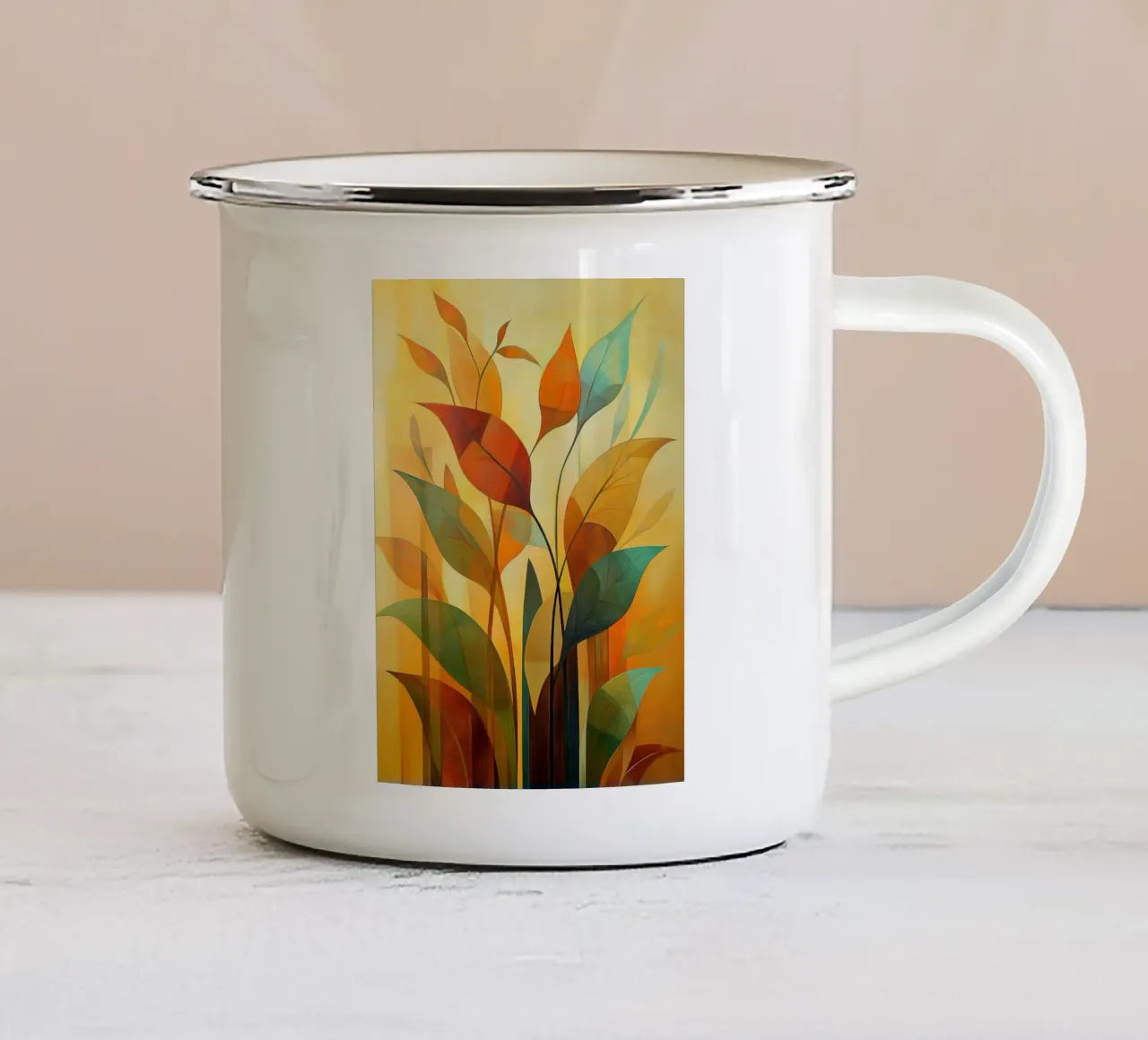 Foglia astratta con colori autunnali tazza in smalto da Imagine