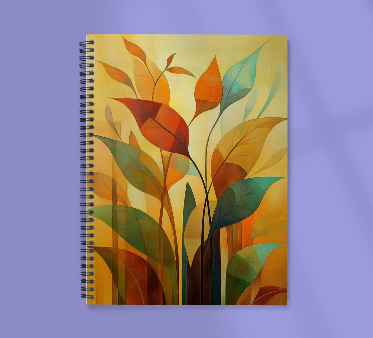 Abstract leaf in autumn colours spiral notebook by Imagine