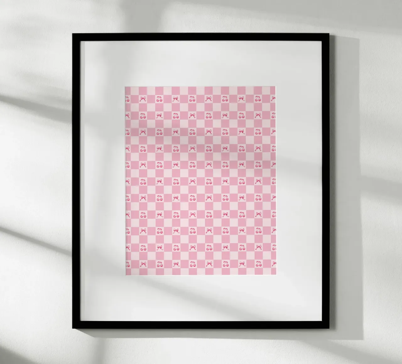 Pink Checkerboard Pink Bows Cherries Coquette Valentines Y2K hahnemühle by Gentle Echoes Art