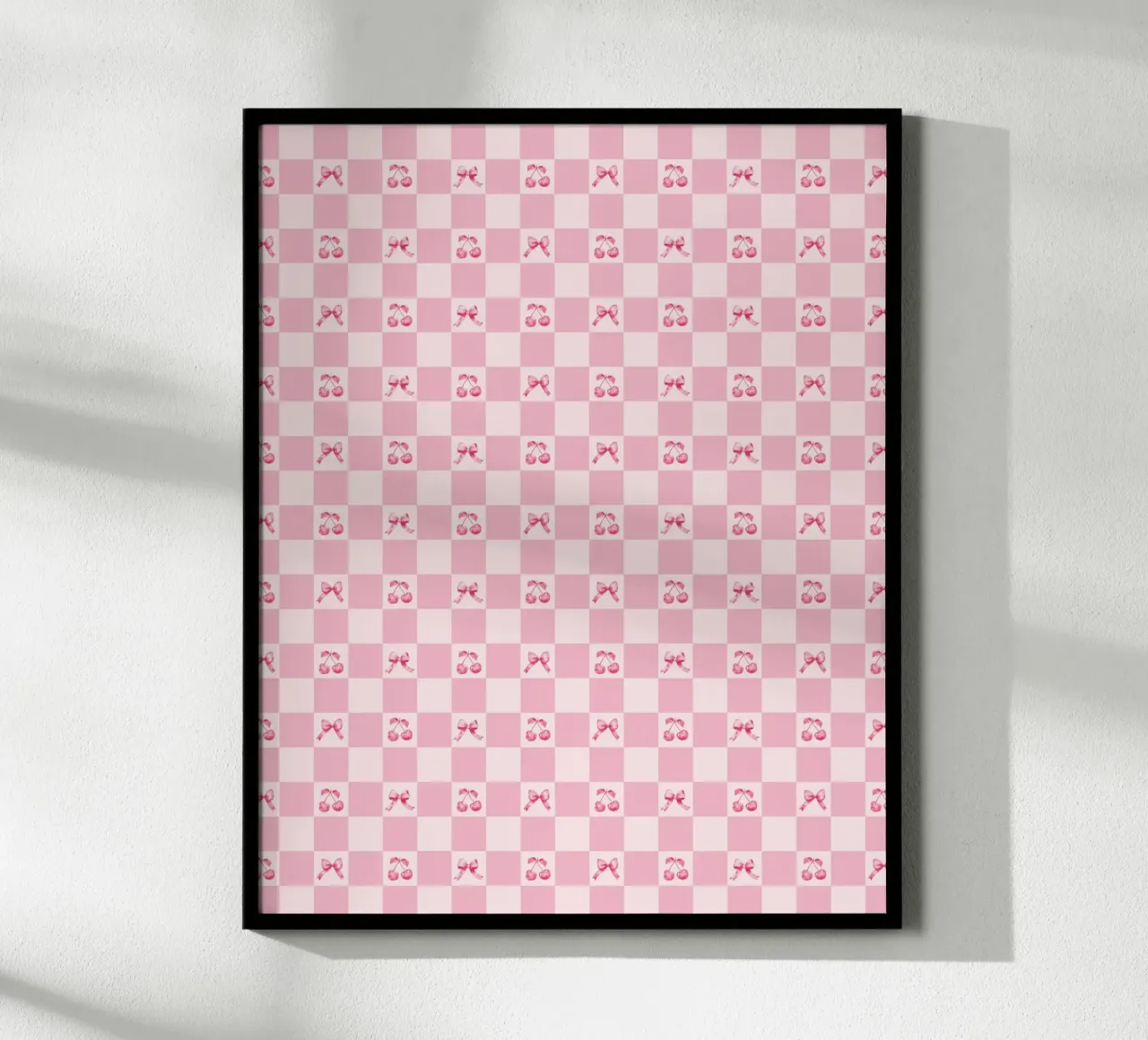 Pink Checkerboard Pink Bows Cherries Coquette Valentines Y2K hahnemühle by Gentle Echoes Art