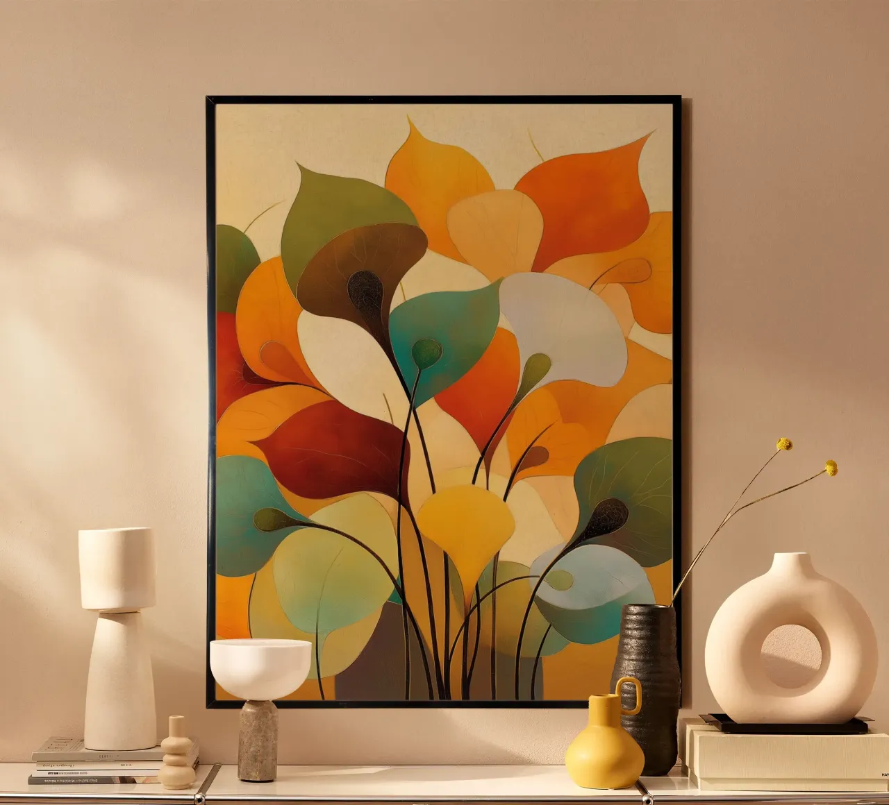Fiori astratti poster con telaio in plastica da Imagine