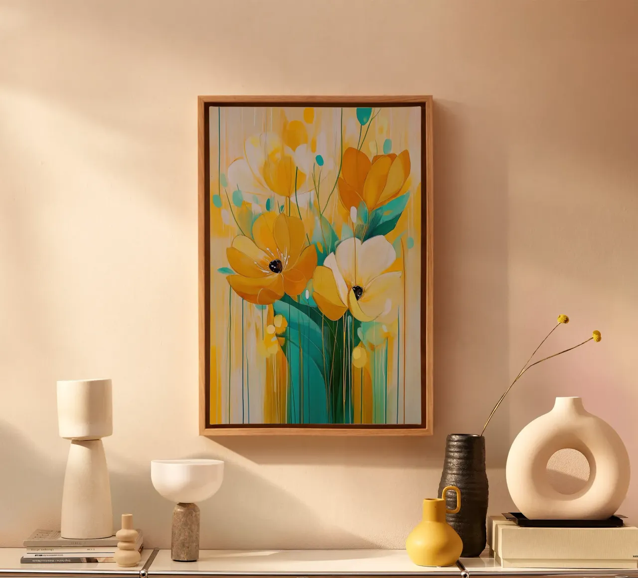 Bloemen abstract canvas met Baklijst van Imagine