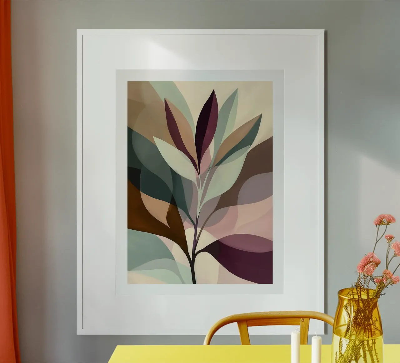 Fogliame Pastello Astratto poster con telaio in alluminio da DWA