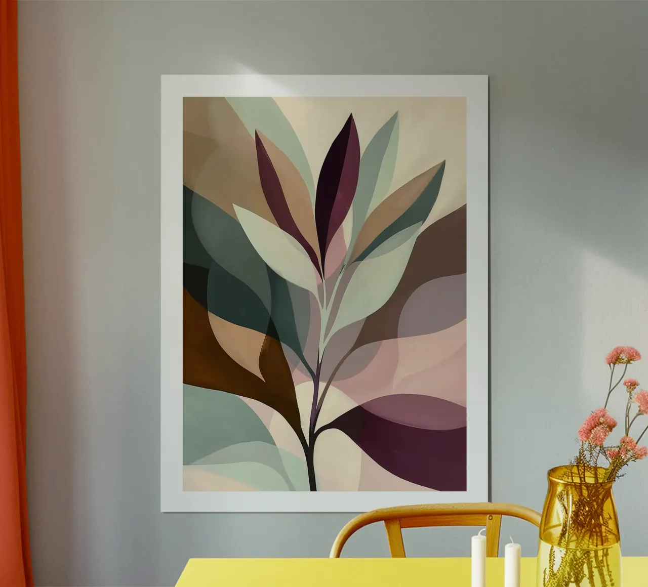 Fogliame Pastello Astratto poster con telaio in alluminio da DWA