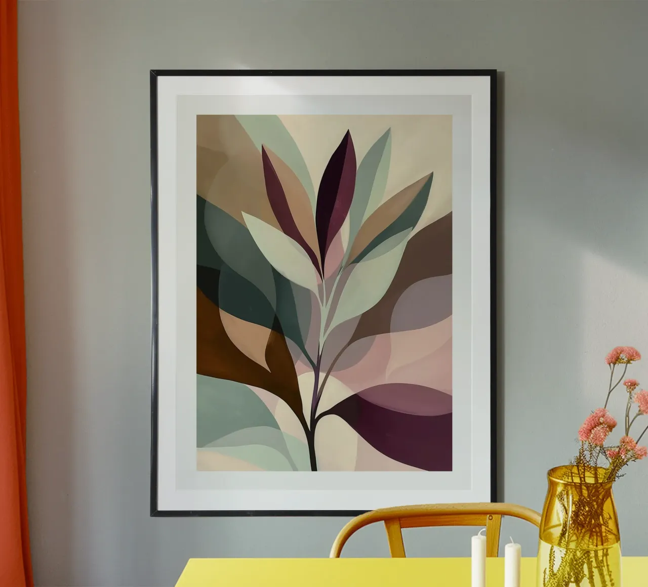 Fogliame Pastello Astratto poster con telaio in alluminio da DWA