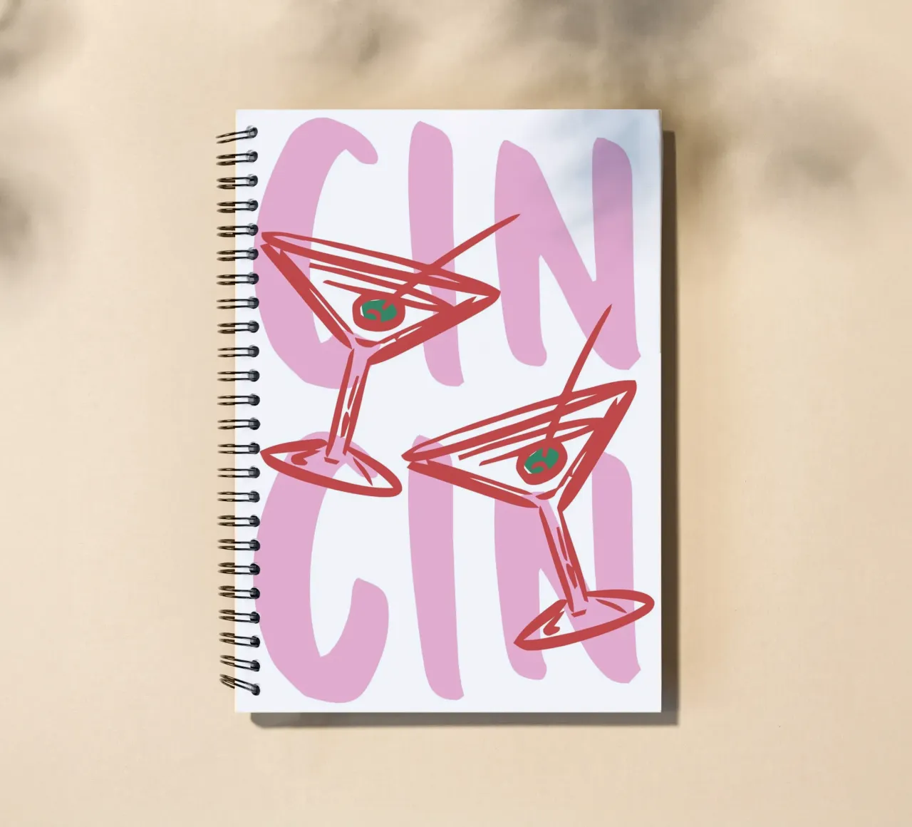 Trendy Cin Cin Print, Bar Cart Art Print, Retro Drinks spiral notebook by pdigitalprints