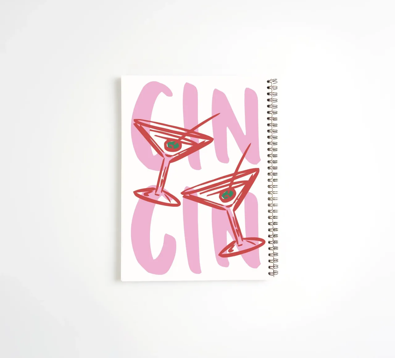 Trendy Cin Cin Print, Bar Cart Art Print, Retro Drinks spiral notebook by pdigitalprints
