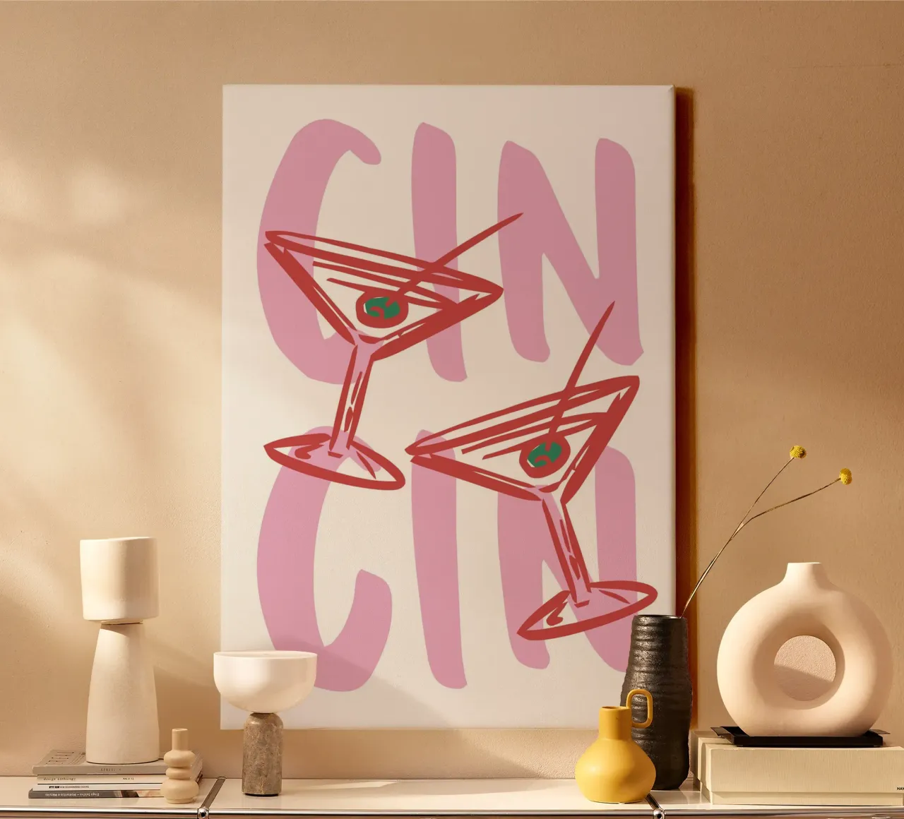 Trendy Cin Cin Print, Bar Cart Art Print, Retro Drinks canvas by pdigitalprints