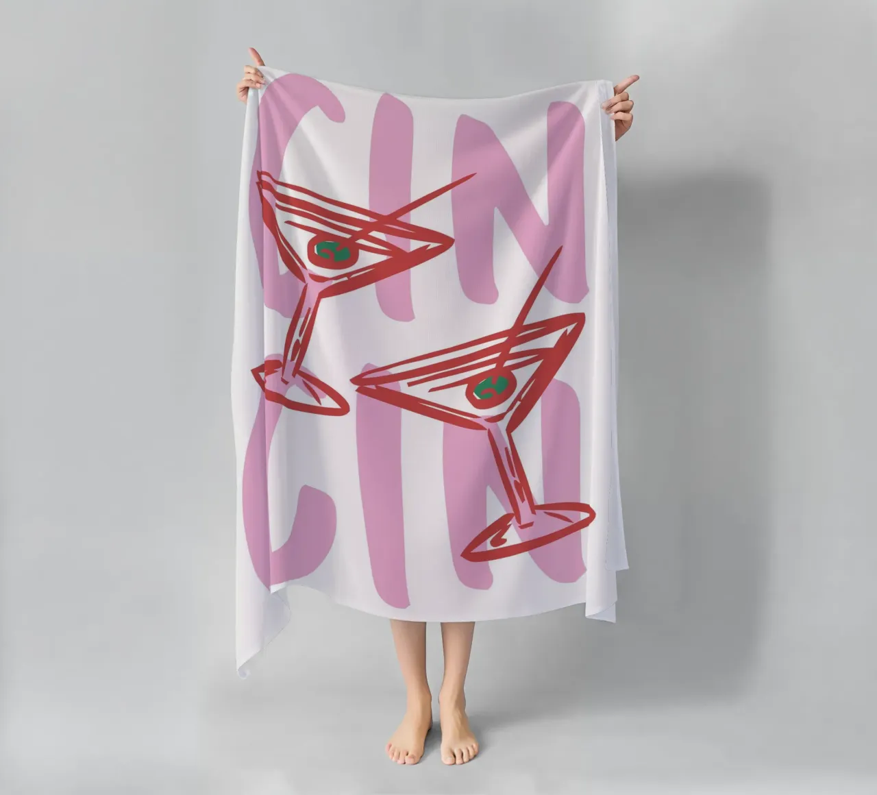 Trendy Cin Cin Print, Bar Cart Art Print, Retro Drinks beach towel by pdigitalprints