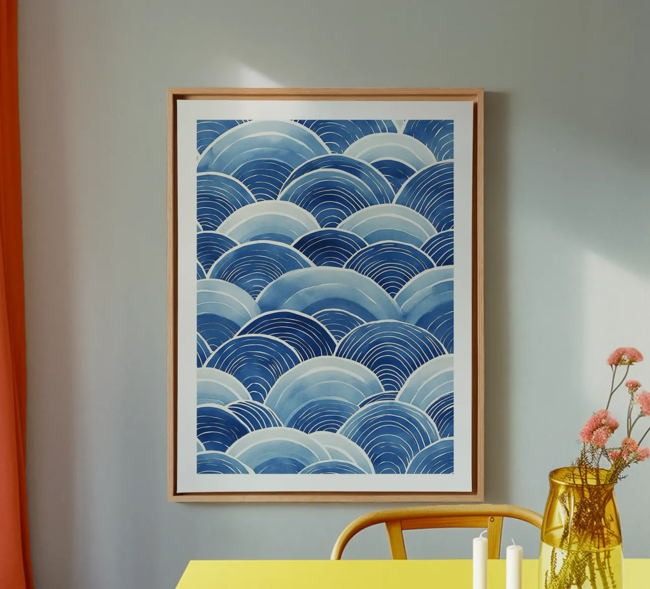 Blue Wave pattern canvas with Floater frame by DWA