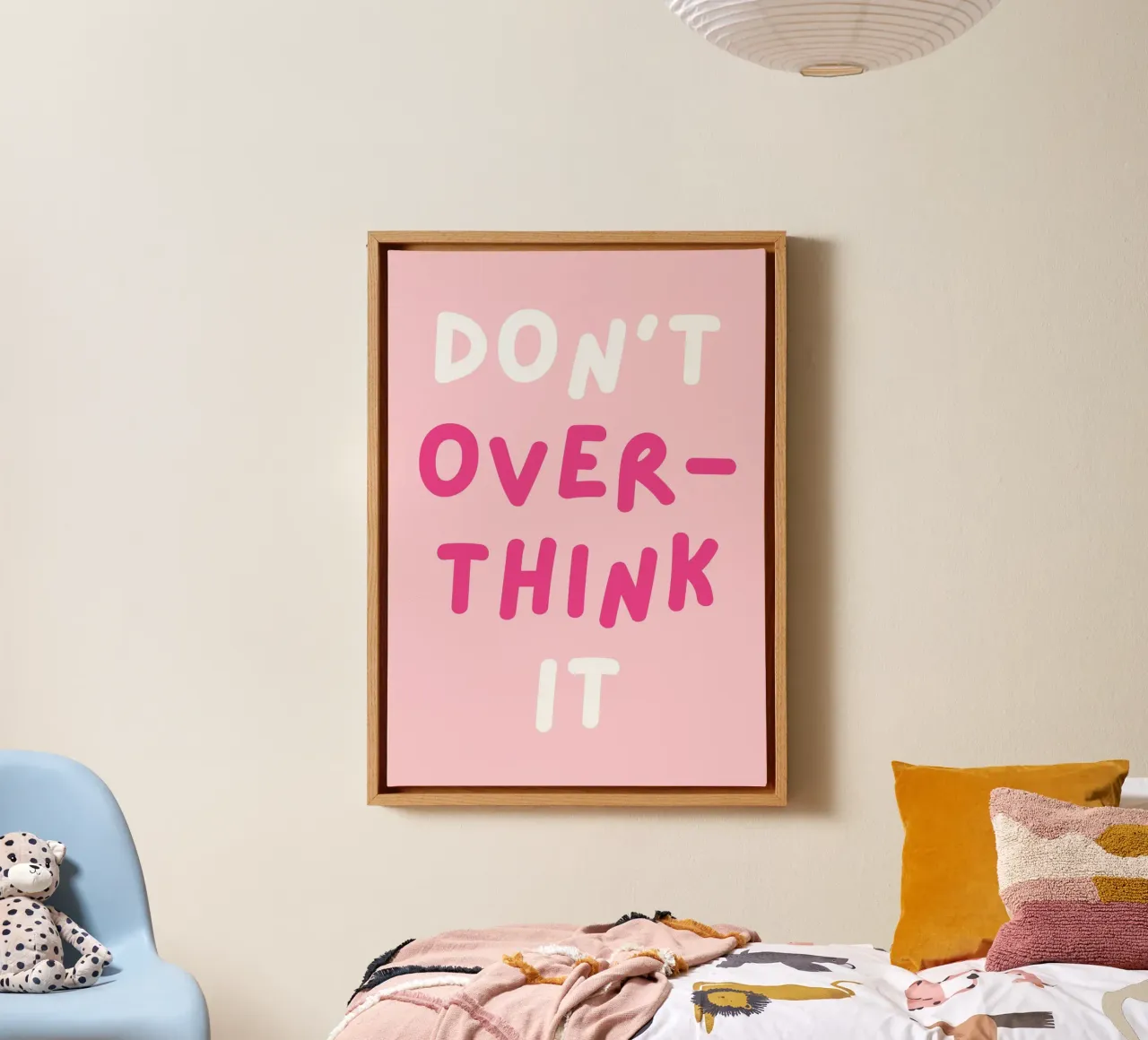 Citazione "Don't Overthink It", Rosa Preppy Girly tela con Cornice a cassetta da pdigitalprints