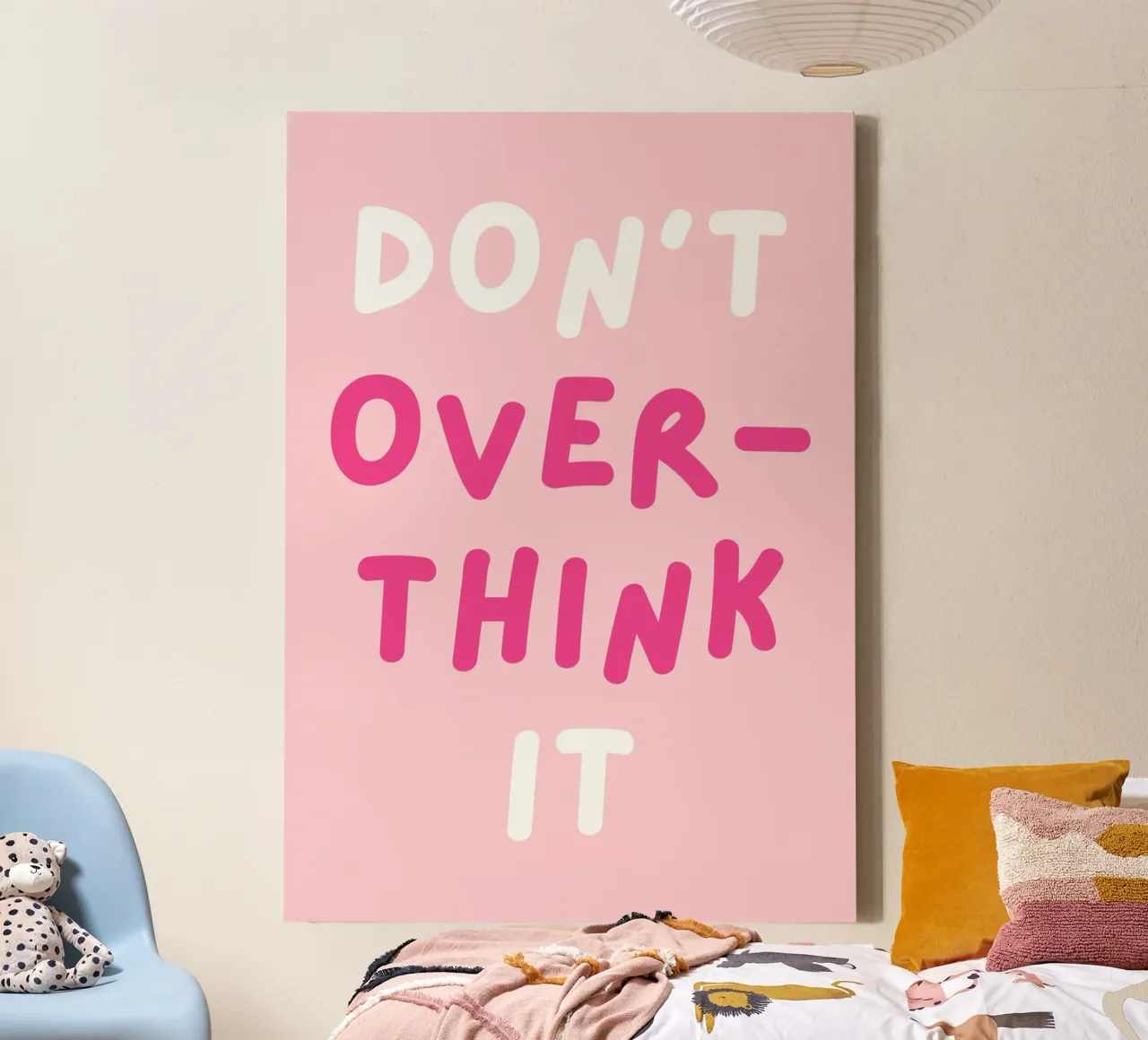 Citazione "Don't Overthink It", Rosa Preppy Girly tela con Cornice a cassetta da pdigitalprints