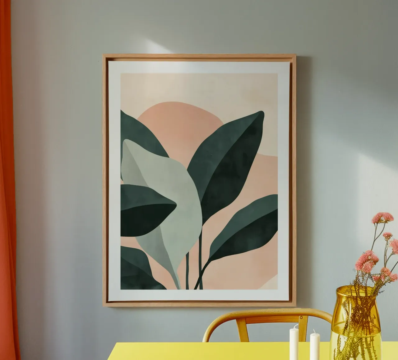 Abstracte kunst van groene bladeren canvas met Baklijst van DWA