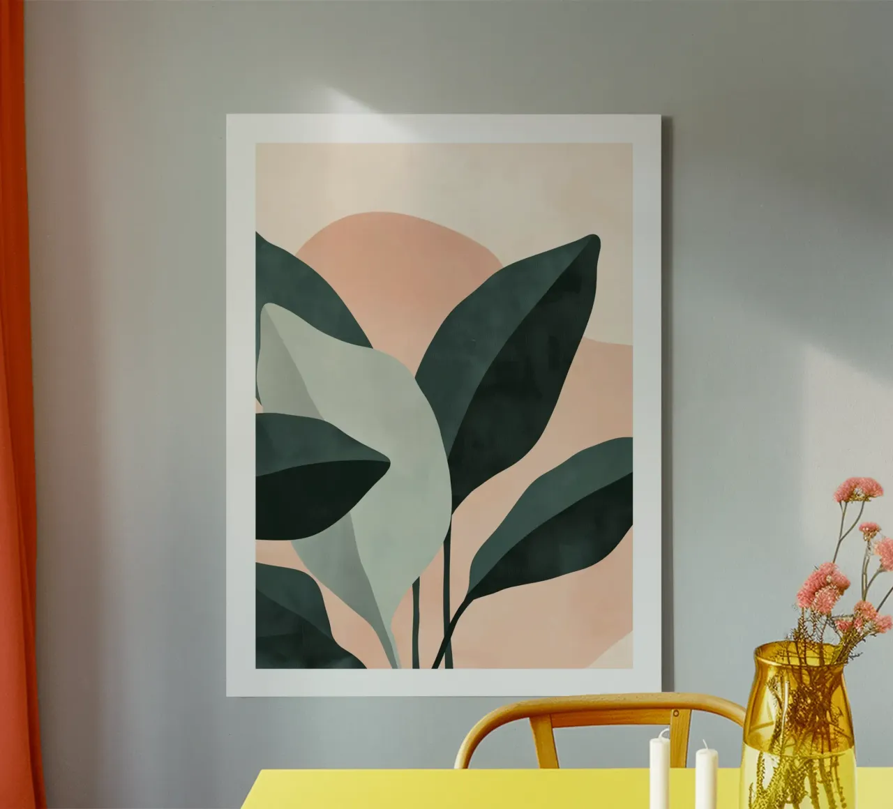 Abstracte kunst van groene bladeren canvas met Baklijst van DWA