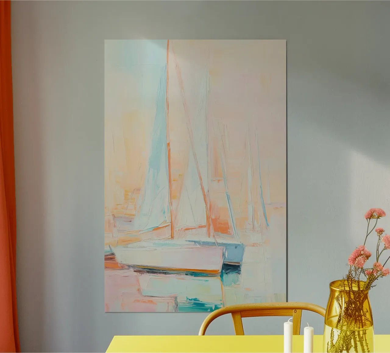 Barca a vela pastello poster con telaio in legno da Imagine