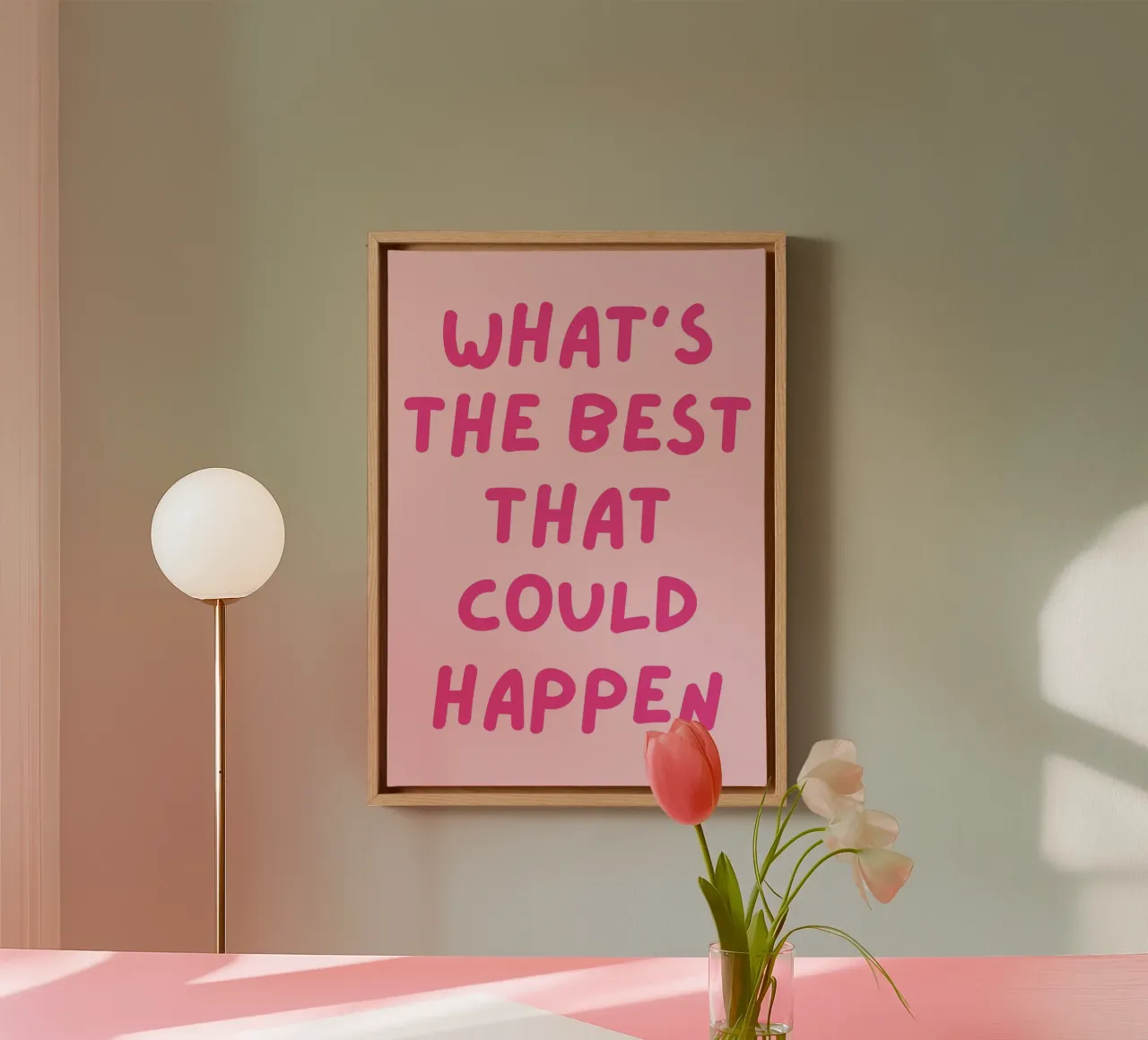 What's the best that could happen quote, Pink Affirmation canvas by pdigitalprints