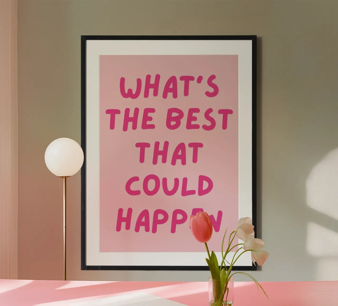 Qué es lo mejor que puede pasar cita, Afirmación Rosa poster con marco de aluminio de pdigitalprints