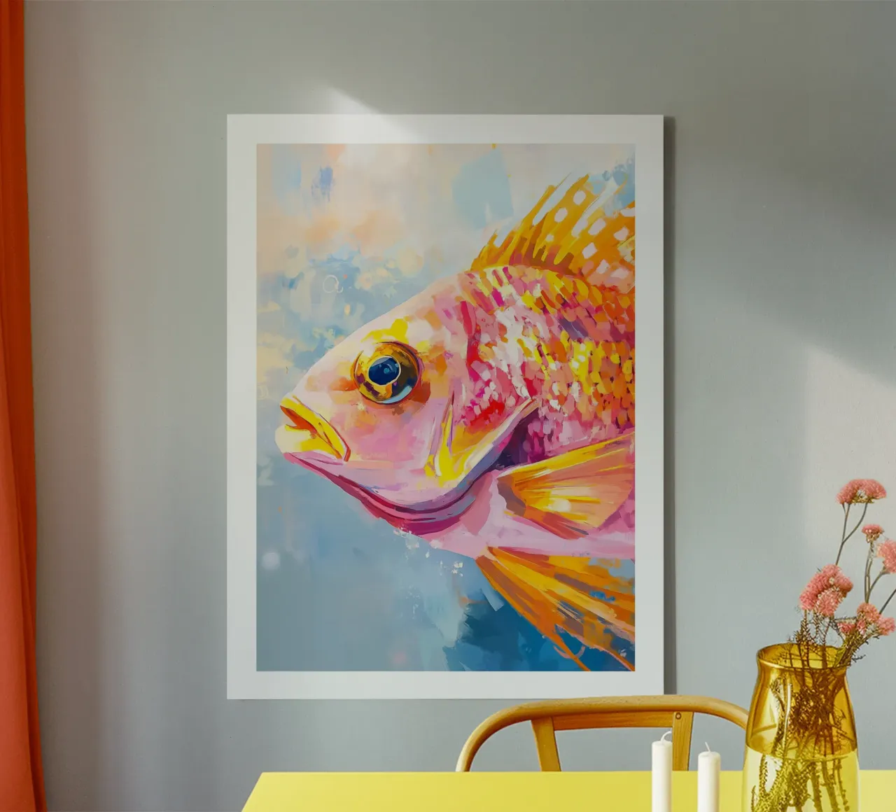 Pesce colorato ad acquerello tela con Cornice a cassetta da DWA