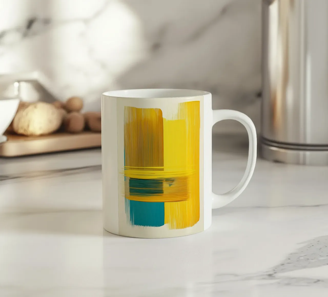 Forme astratte con giallo blu tazza in ceramica da Imagine