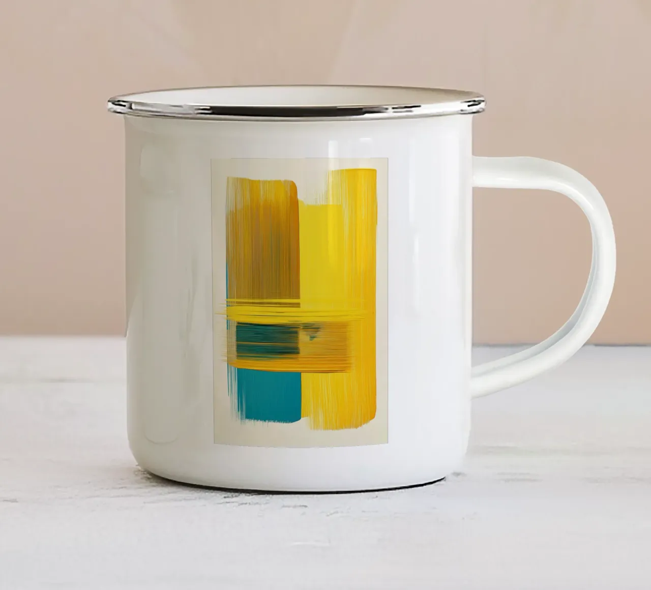 Forme astratte con giallo blu tazza in smalto da Imagine