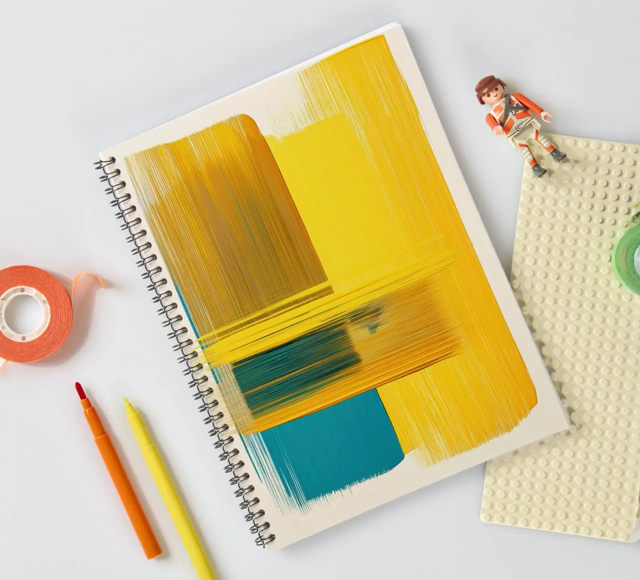 Abstract shapes with yellow blue spiral notebook by Imagine