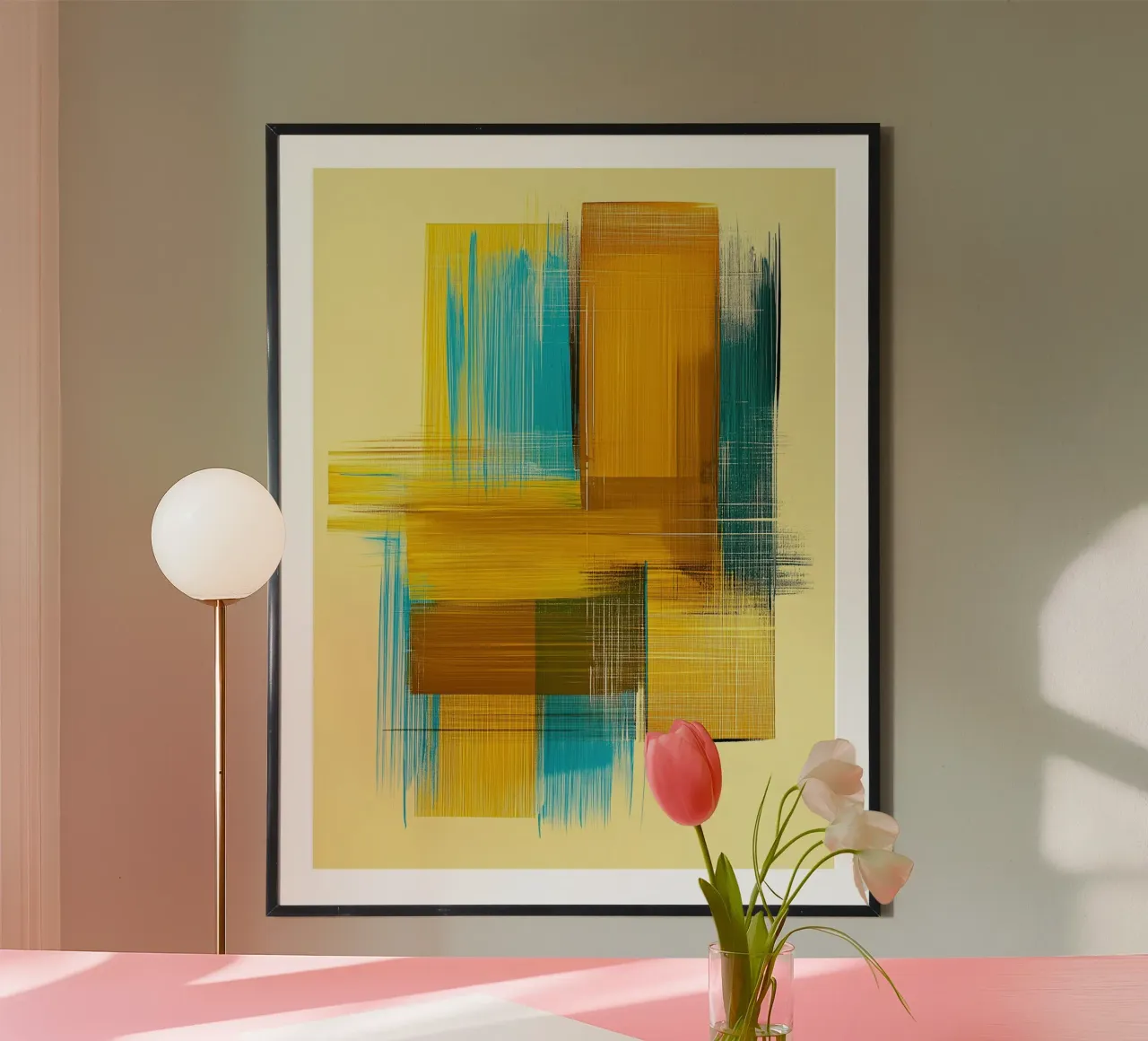 Forme astratte in giallo blu poster con telaio in plastica da Imagine