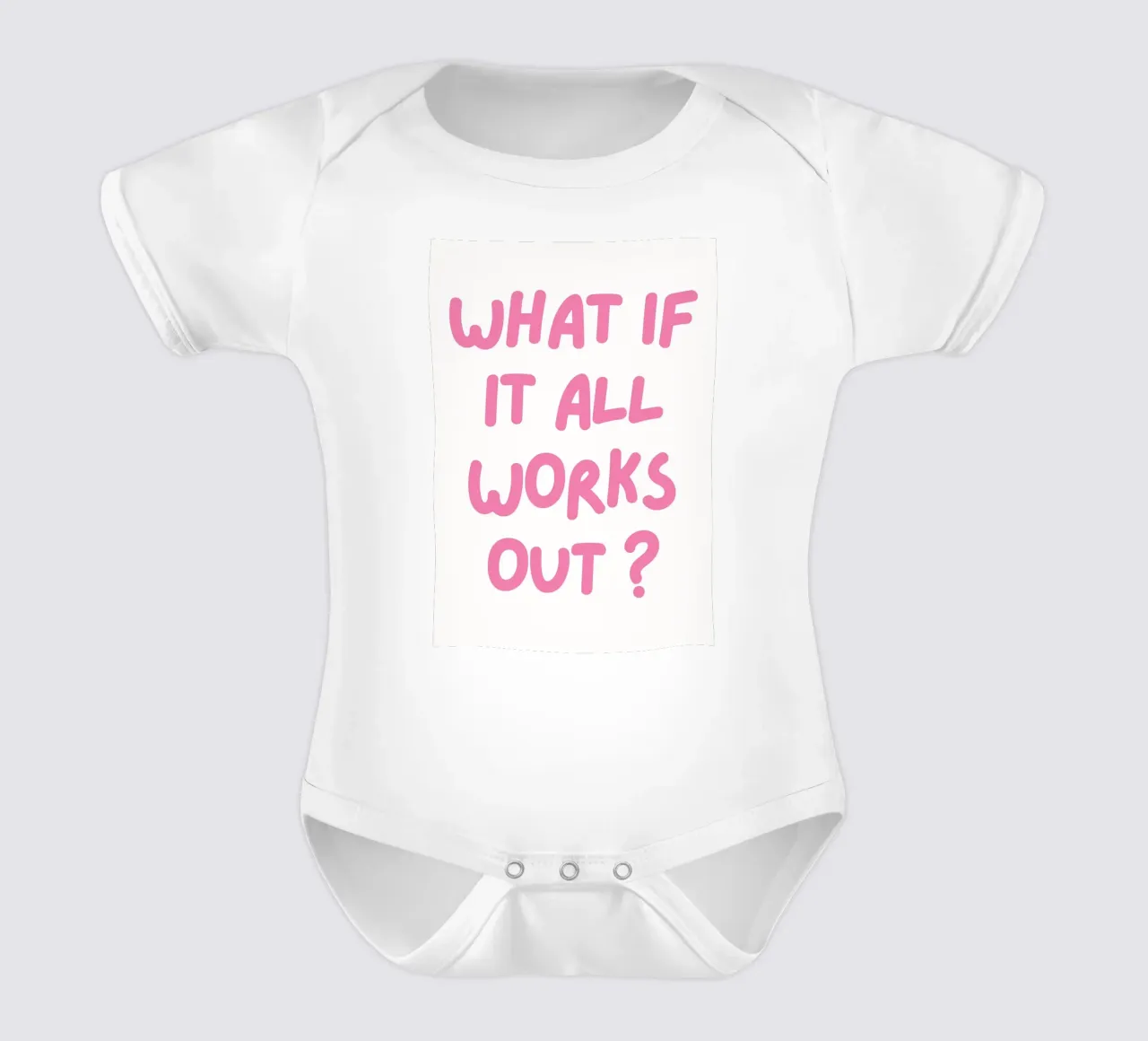 What If It All Works Out ,Trendy Typography, Pink Preppy short-sleeve baby romper by pdigitalprints