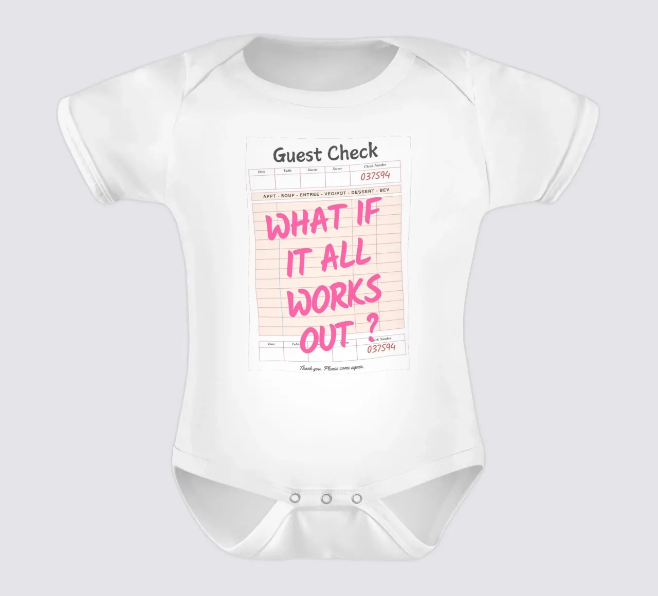 Guest Check,What If It All Works Out, Trendy Typography short-sleeve baby romper by pdigitalprints
