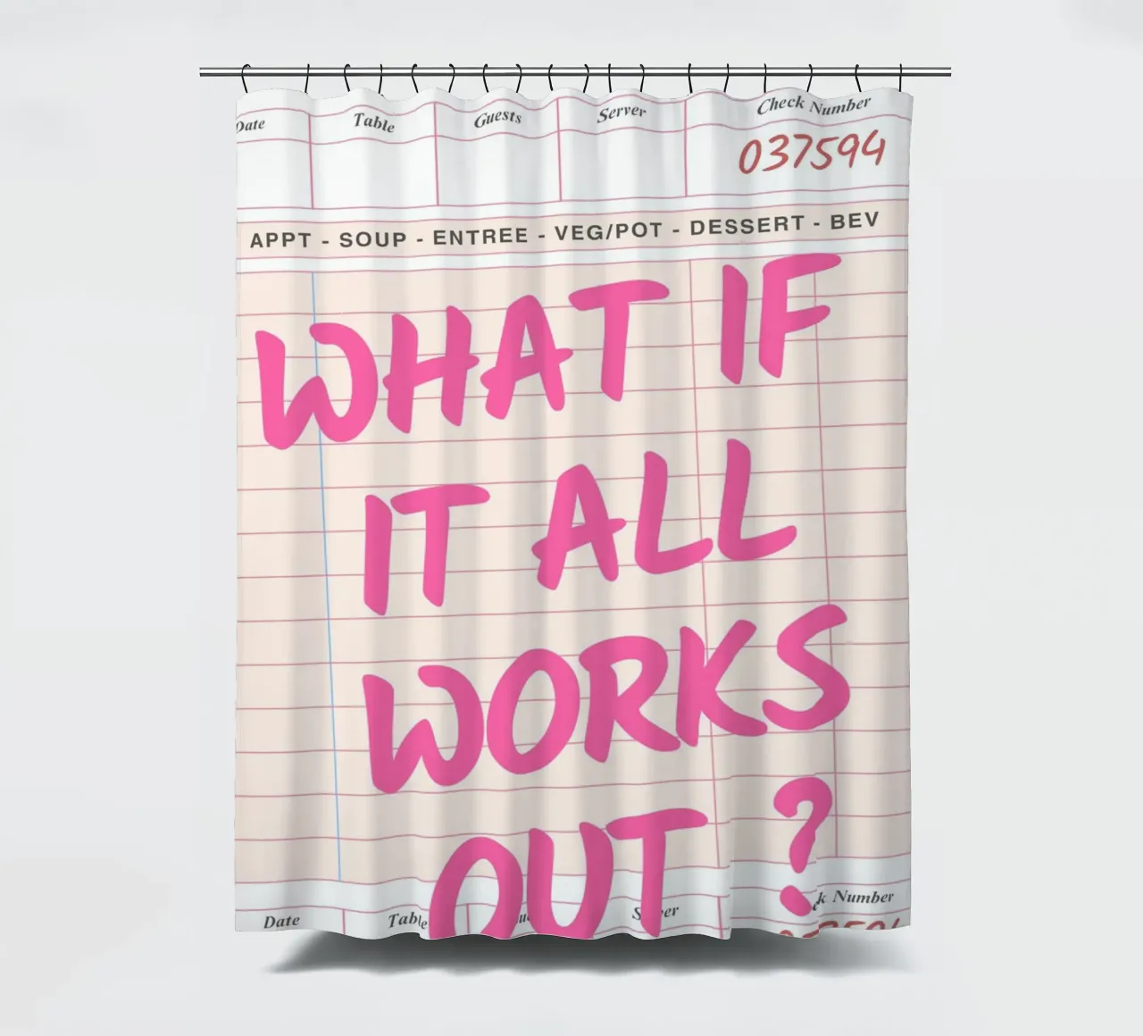 Gast-Check,Was, wenn alles klappt, Trendy Typography Duschvorhang von pdigitalprints