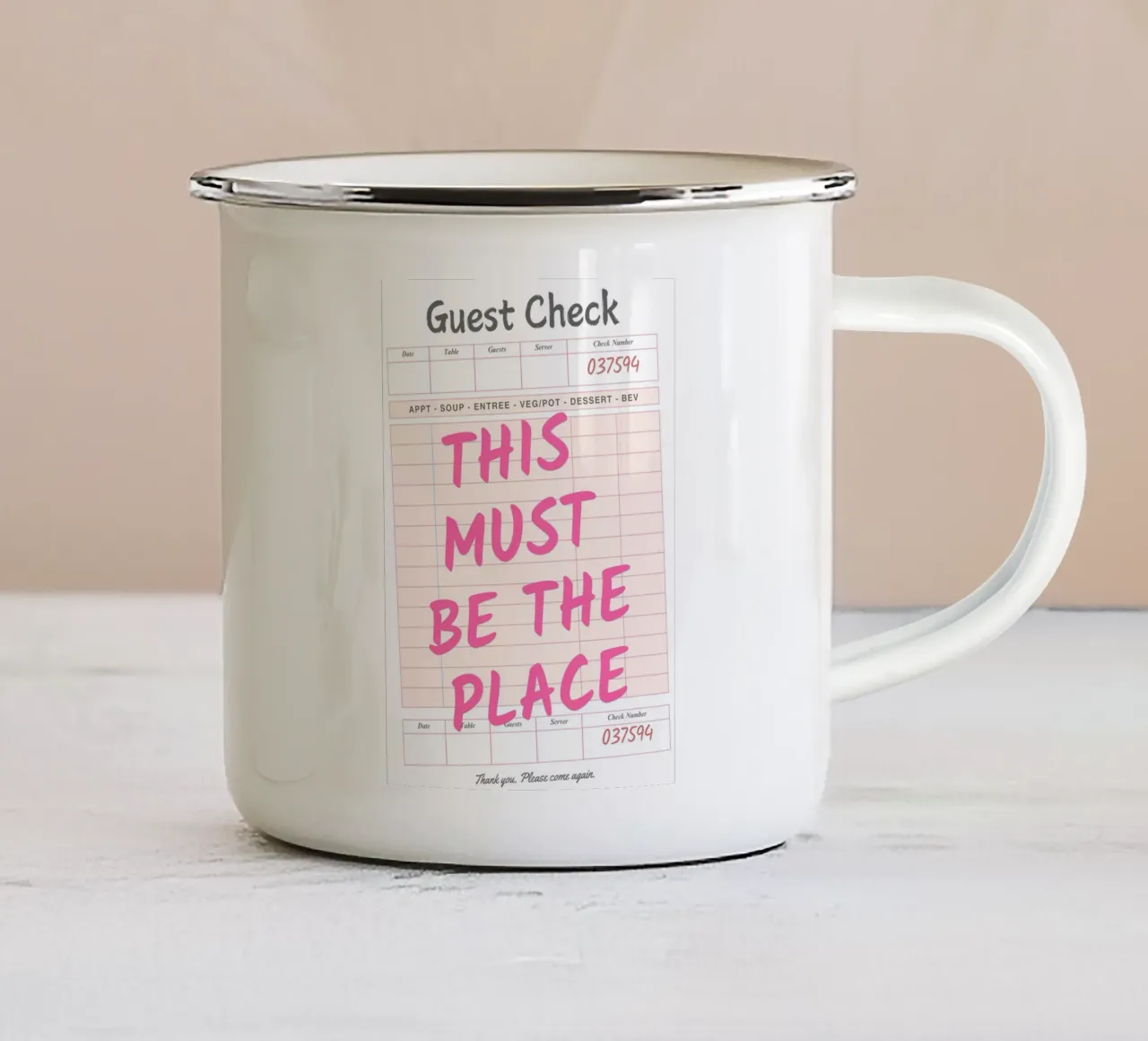 Este debe ser el lugar Guest Check Print, taza de esmalte de pdigitalprints