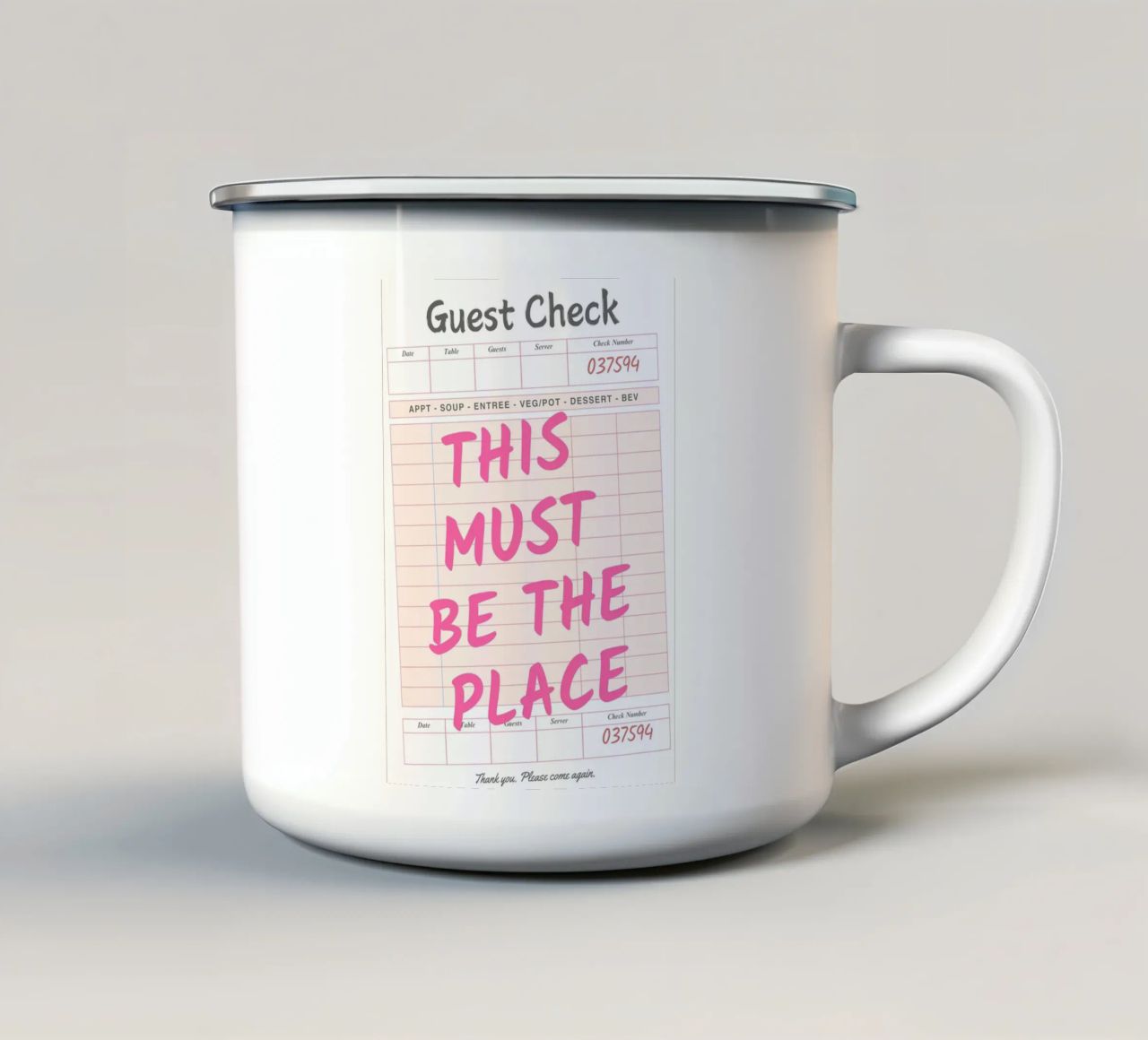 Questo deve essere il posto in cui gli ospiti controllano la stampa, tazza in smalto da pdigitalprints