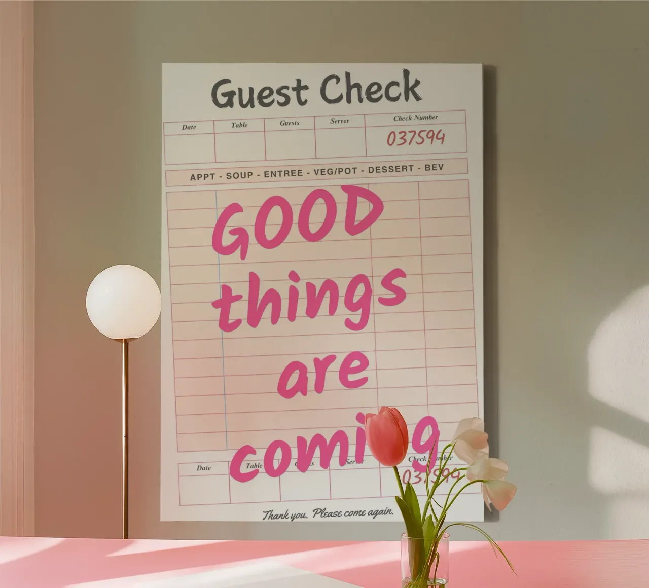 Guest Check Print, Trendy Art, Good Things Are Coming canvas by pdigitalprints