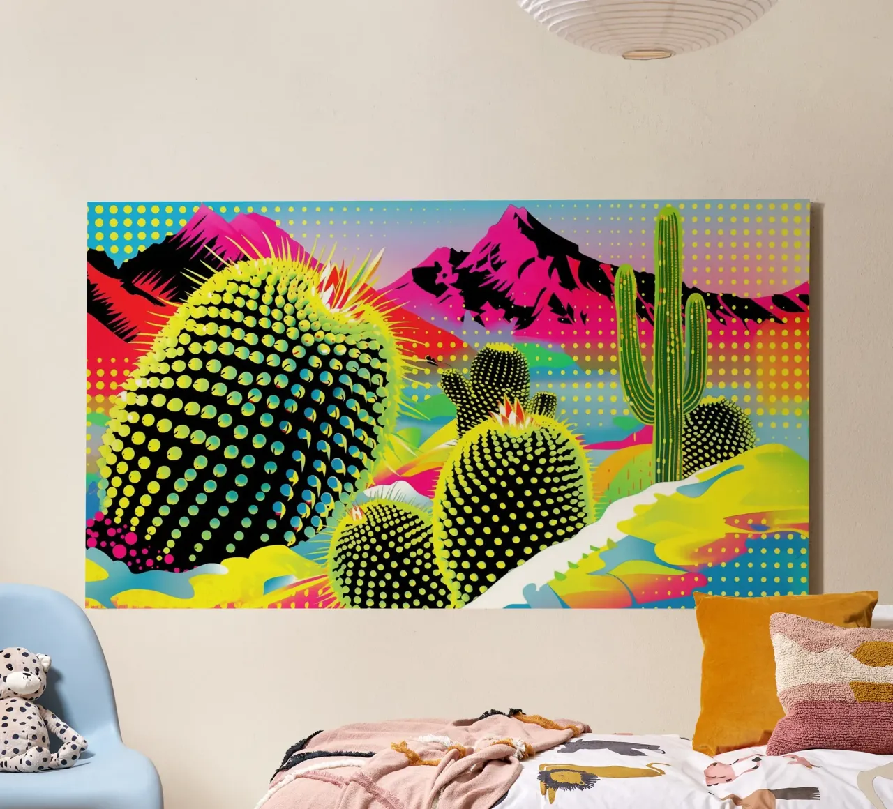 Neon Pop Art Desert - Lichtenstein incontra la psichedelia | 16:9 tela con Cornice a cassetta da Autofocus