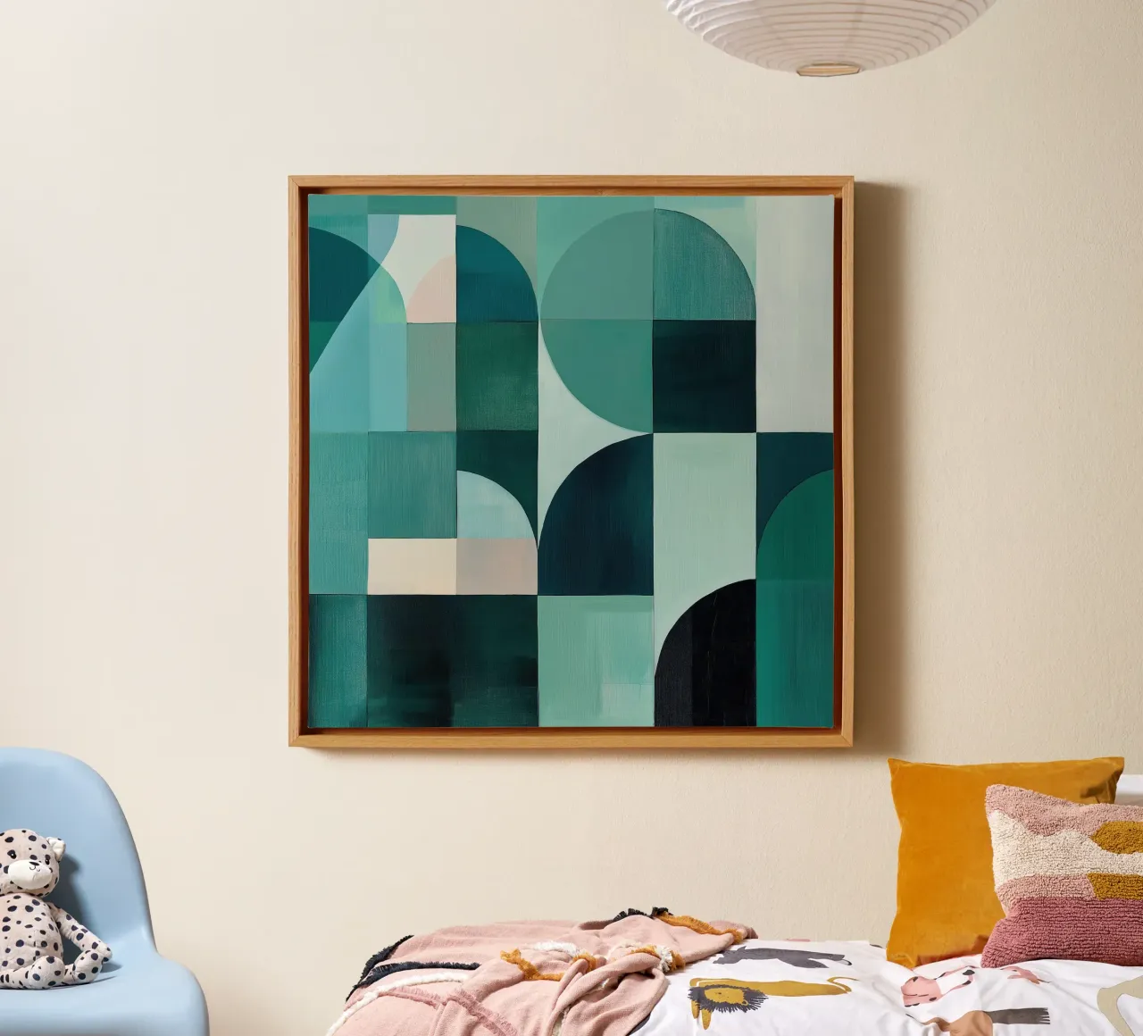 Abstract blauw canvas met Baklijst van Imagine