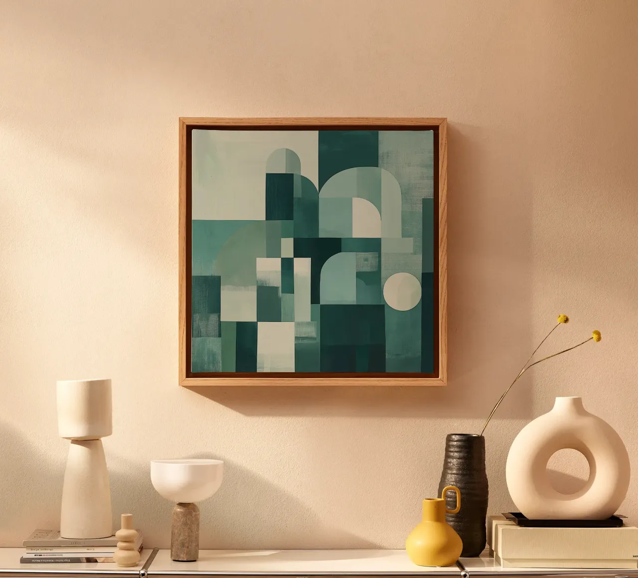 Abstract blauw canvas met Baklijst van Imagine