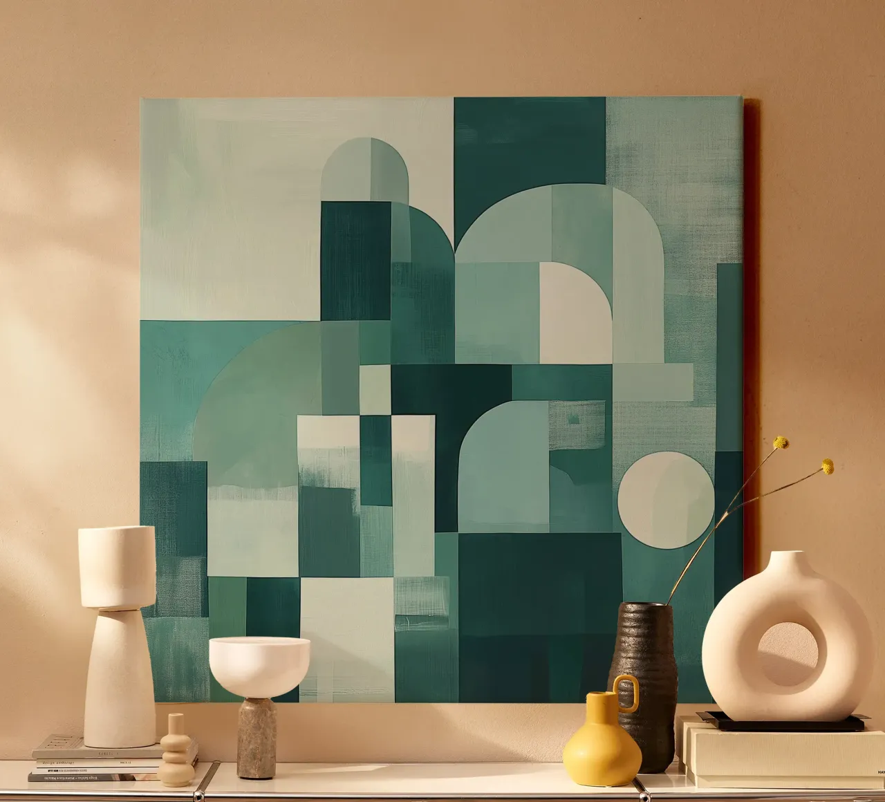 Abstract blauw canvas met Baklijst van Imagine