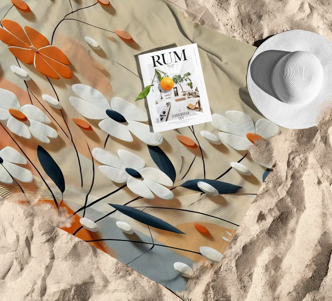 Fiori arancioni telo mare da abstrakt