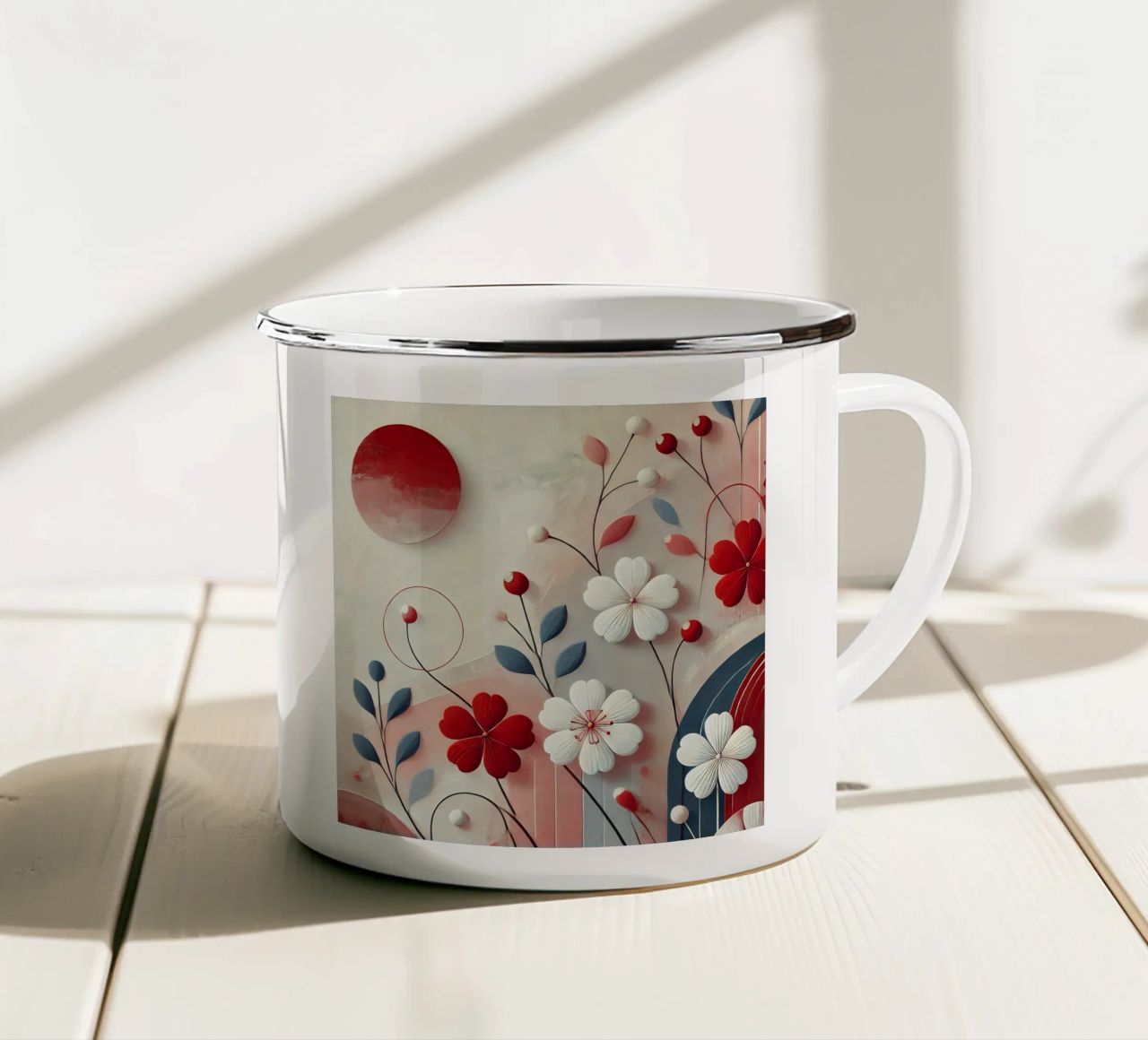 Fiori rossi tazza in smalto da abstrakt
