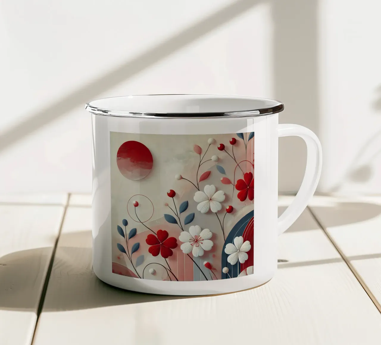 Fiori rossi tazza in smalto da abstrakt