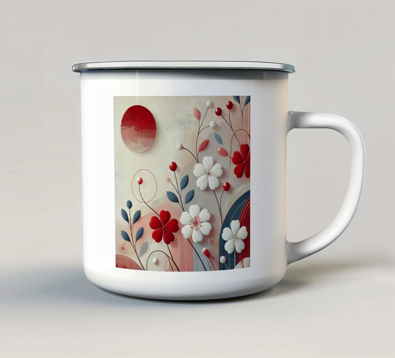 Fiori rossi tazza in smalto da abstrakt