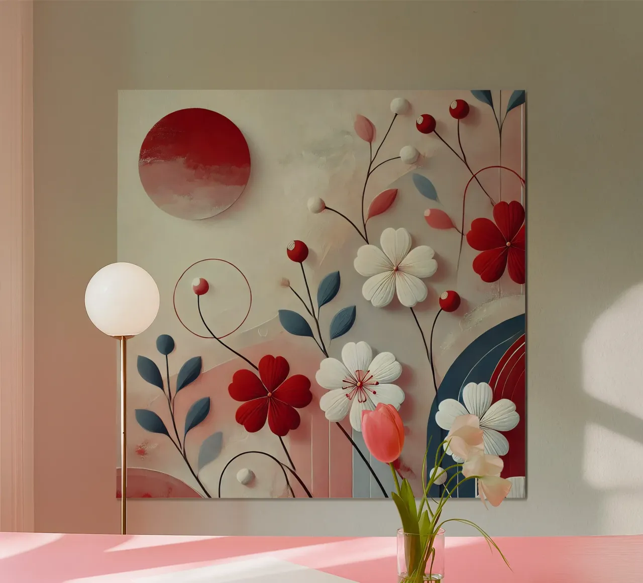 Flowers red poster with wooden frame by abstrakt