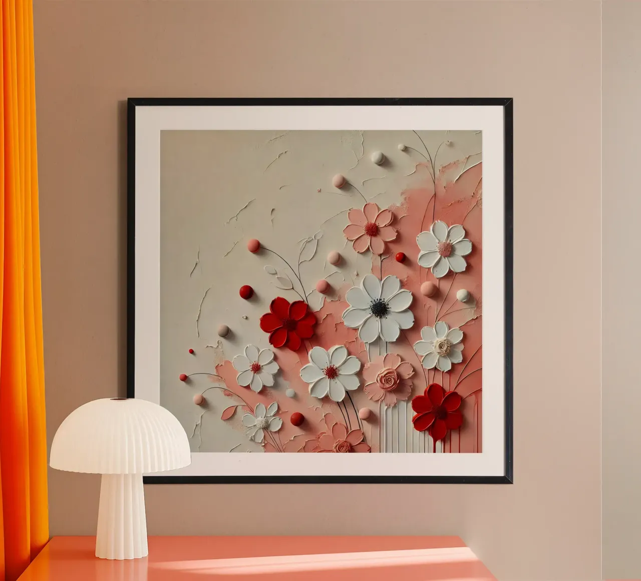 Fiori rossi poster con telaio in alluminio da abstrakt