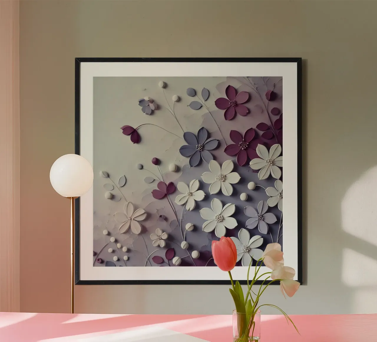 Fiori viola poster con telaio in legno da abstrakt