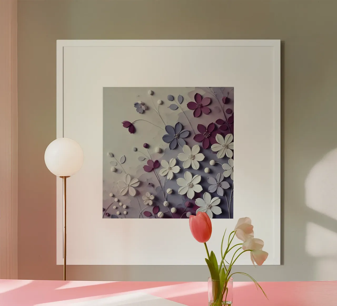 Fiori viola poster con telaio in legno da abstrakt