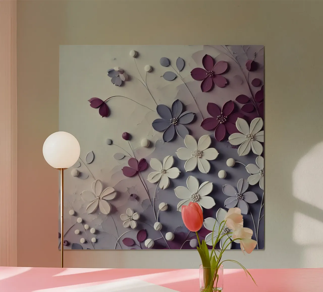 Fiori viola poster con telaio in legno da abstrakt