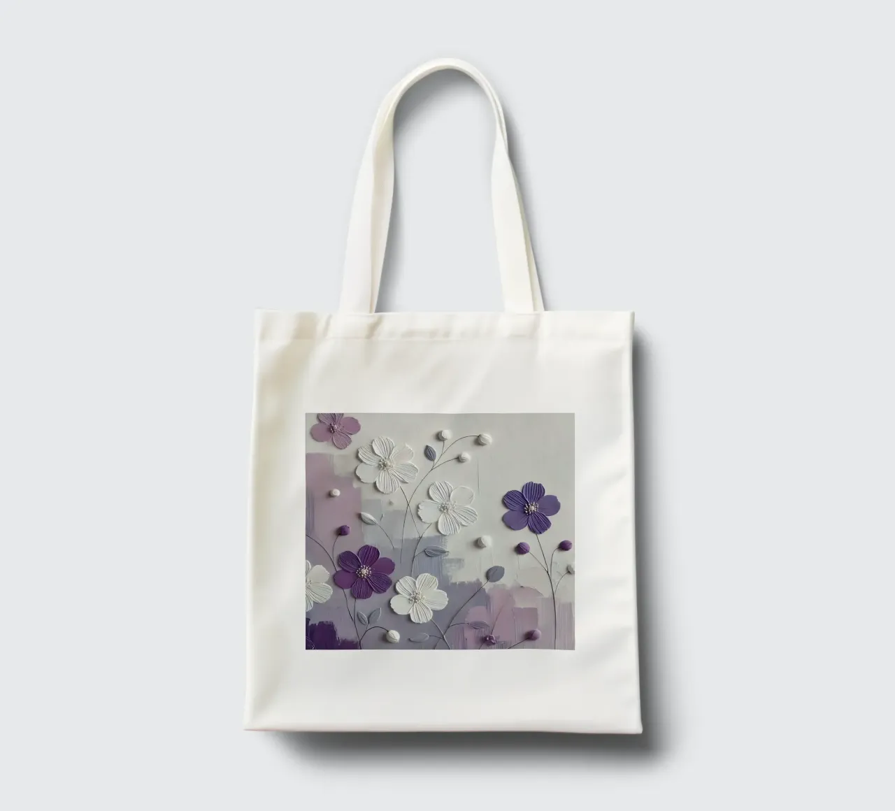 Paarse bloemen jute draagtas van abstrakt