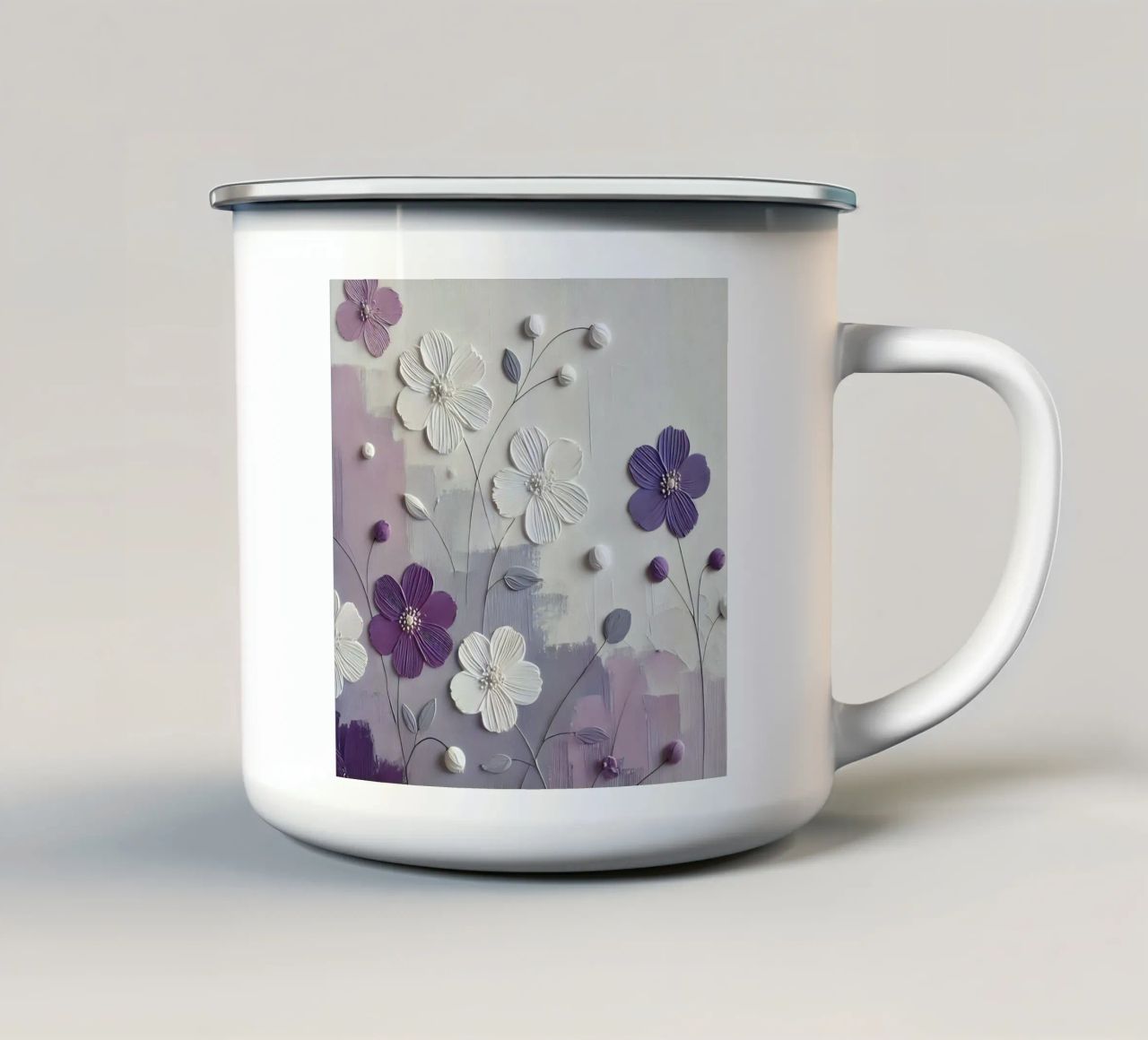 Fiori viola tazza in smalto da abstrakt