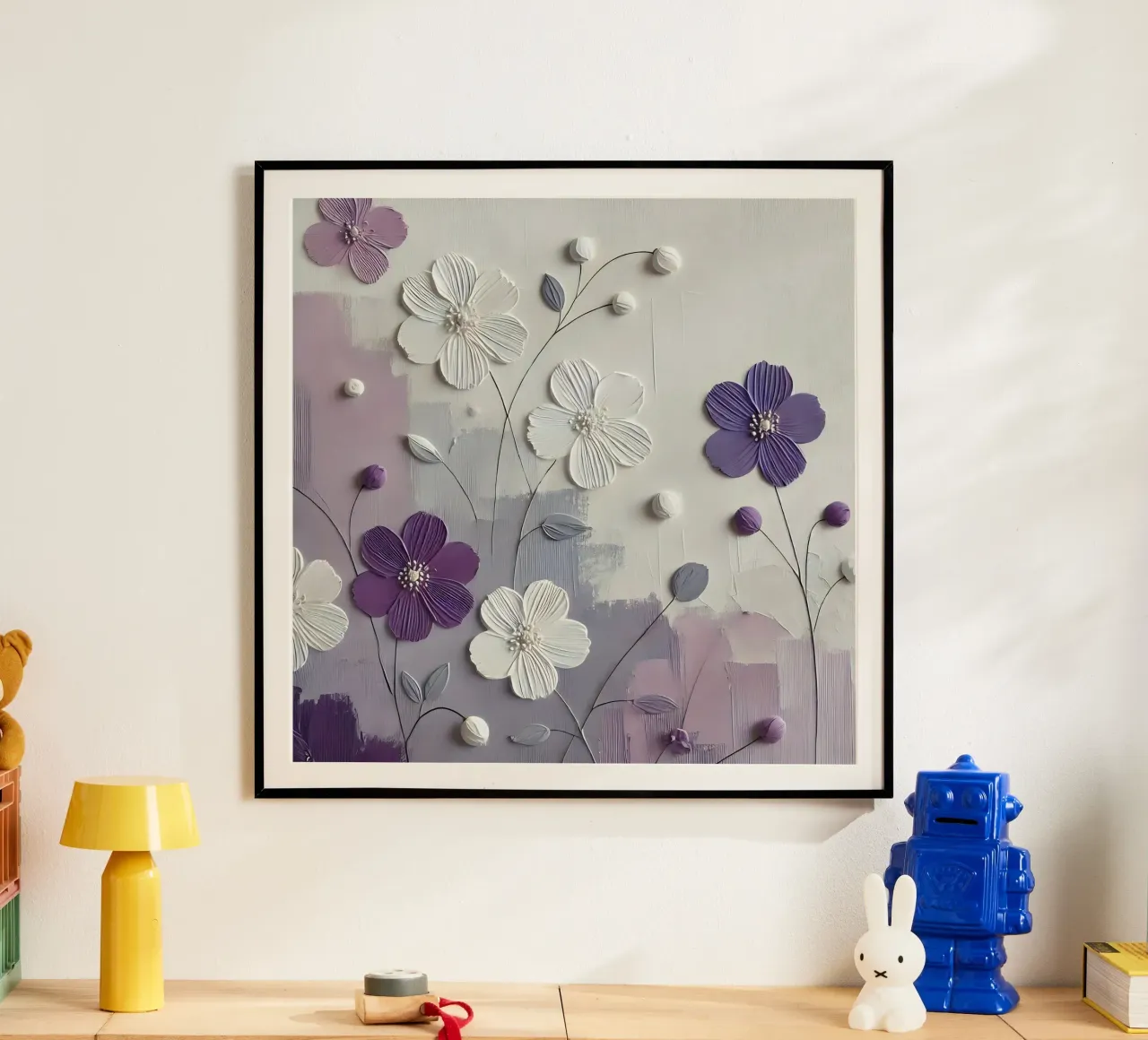 Fiori viola poster con telaio in alluminio da abstrakt
