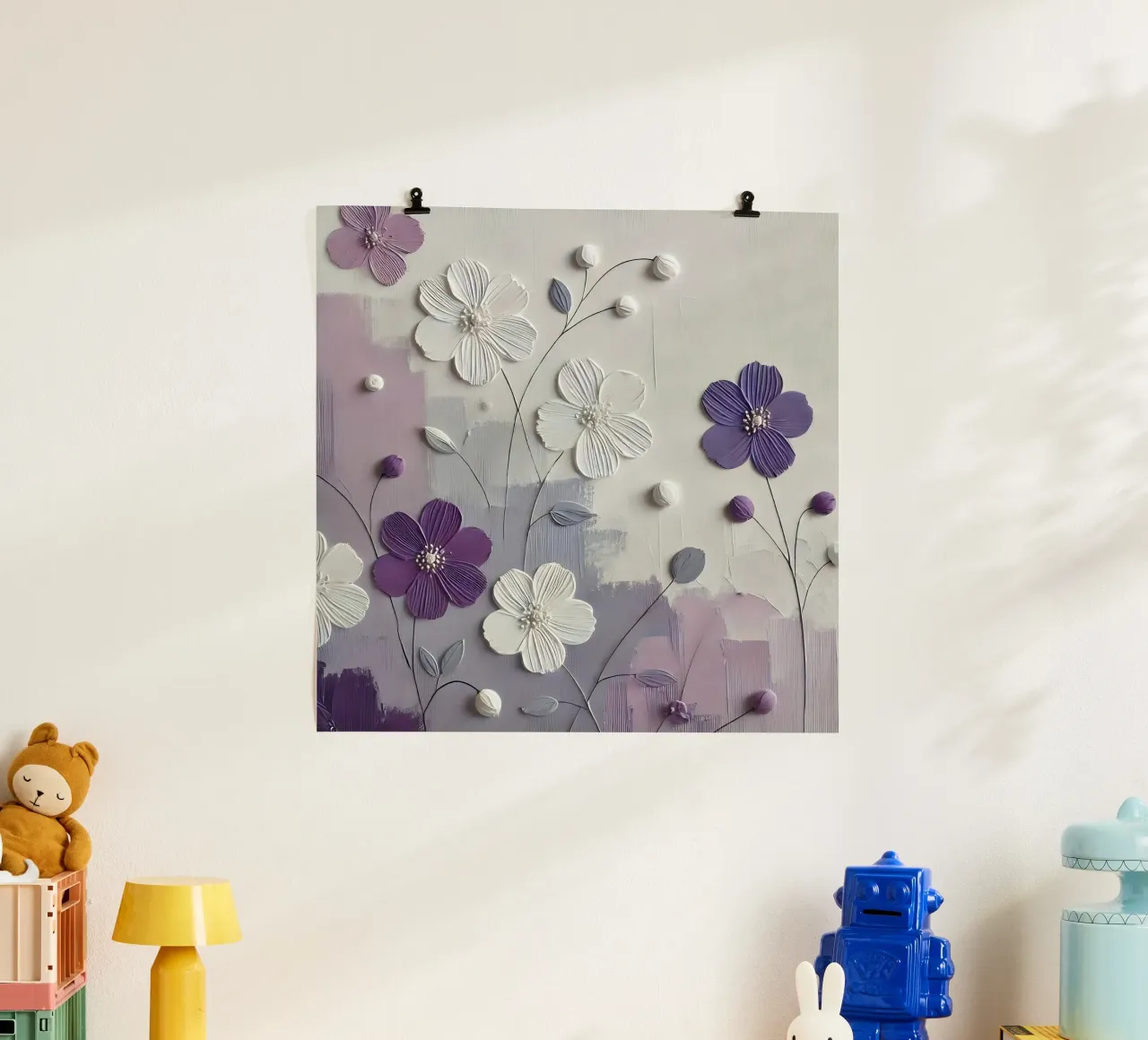 Fiori viola poster con telaio in alluminio da abstrakt
